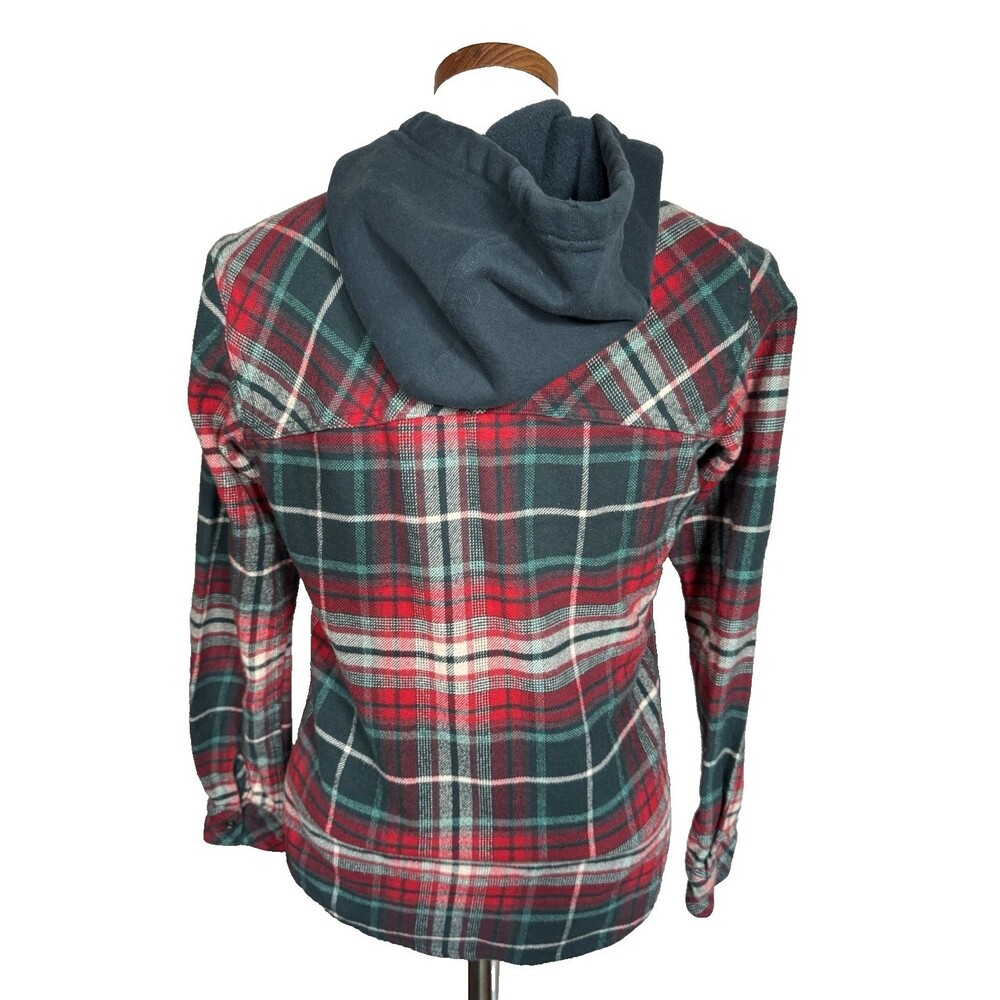Columbia Red and Green Plaid Hooded Button Down Flannel Top Small Gorpcore - Picture 4 of 8